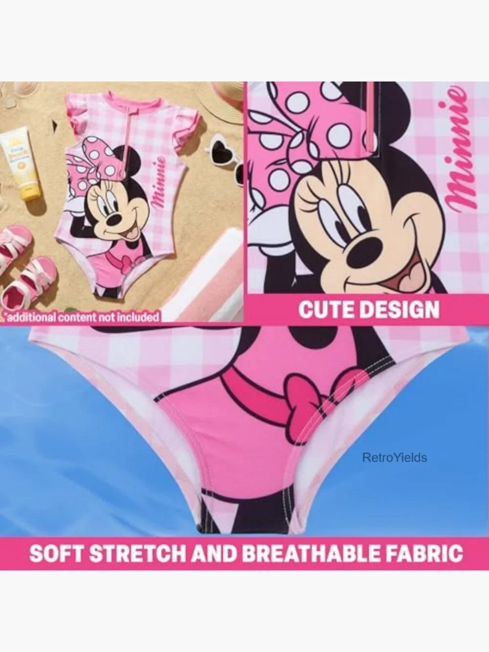 Girls Ruffle One Piece Swimsuit with Front Zip - Peppa Pig Frozen Minnie Mouse